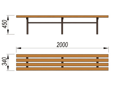 Двухметровая лавочка без спинки 2 м МАФ 1602 в Йошкаре-Оле